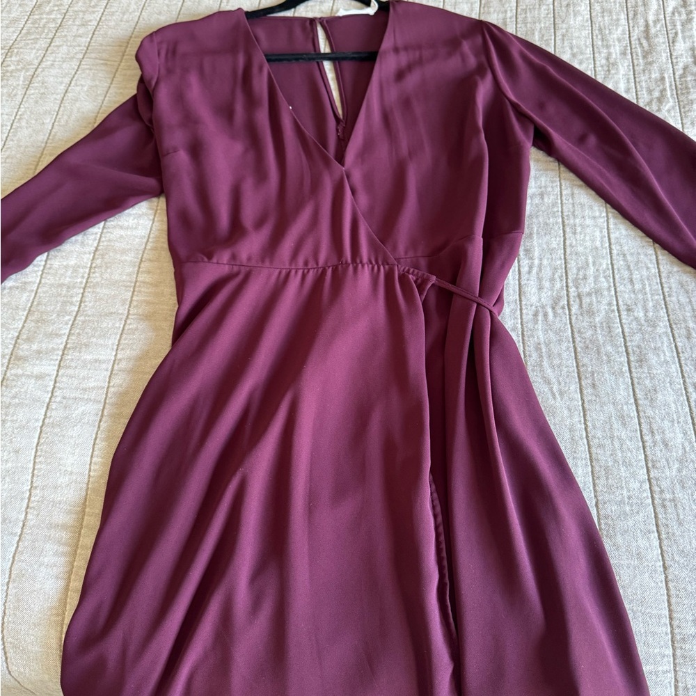 Lush Deep Burgundy Long Sleeve Dress